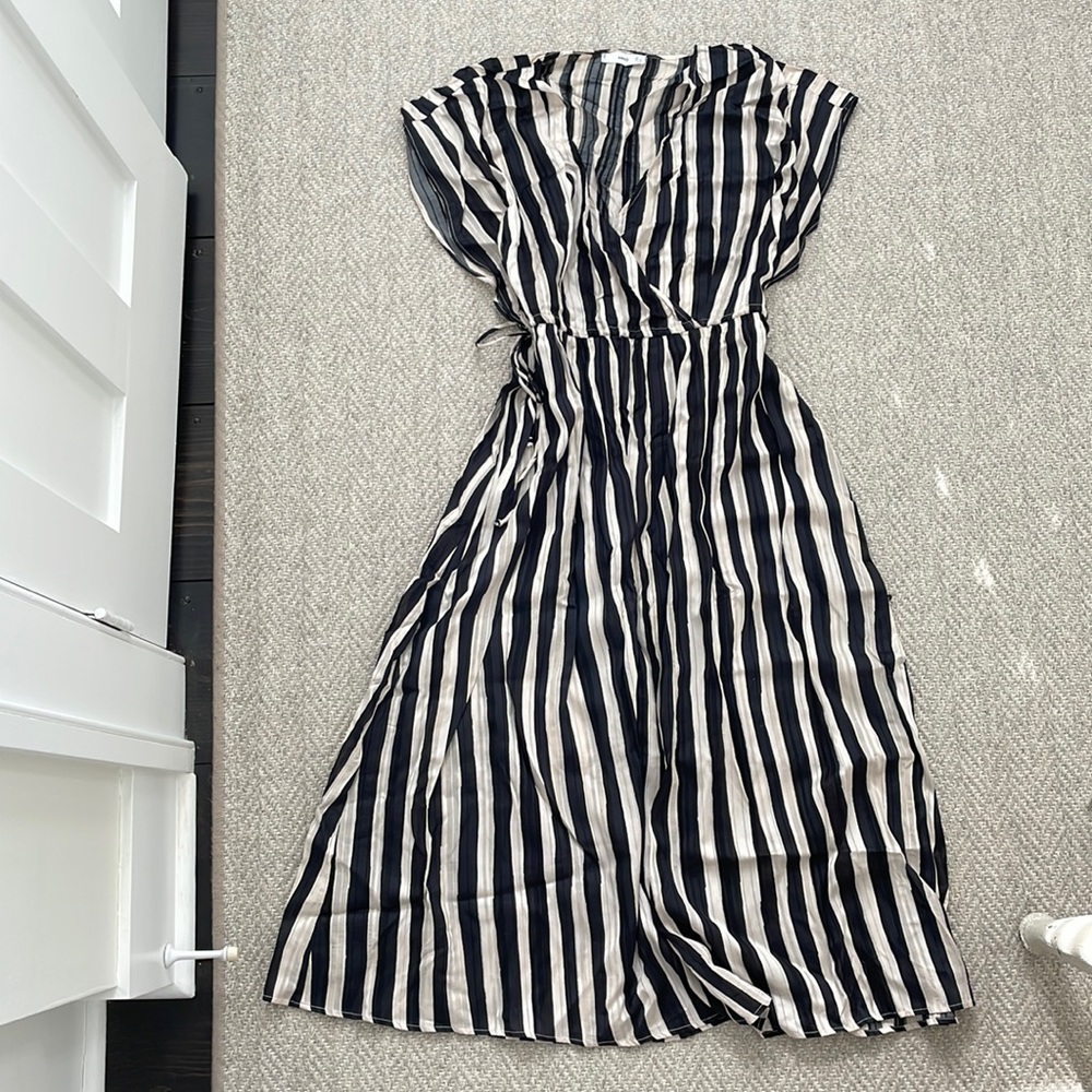 Navy and White Striped Midi Dress